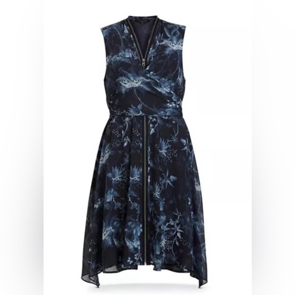 ALLSAINTS Jayda Evolution Blue Floral Dress Asymmetrical - Picture 6 of 9
